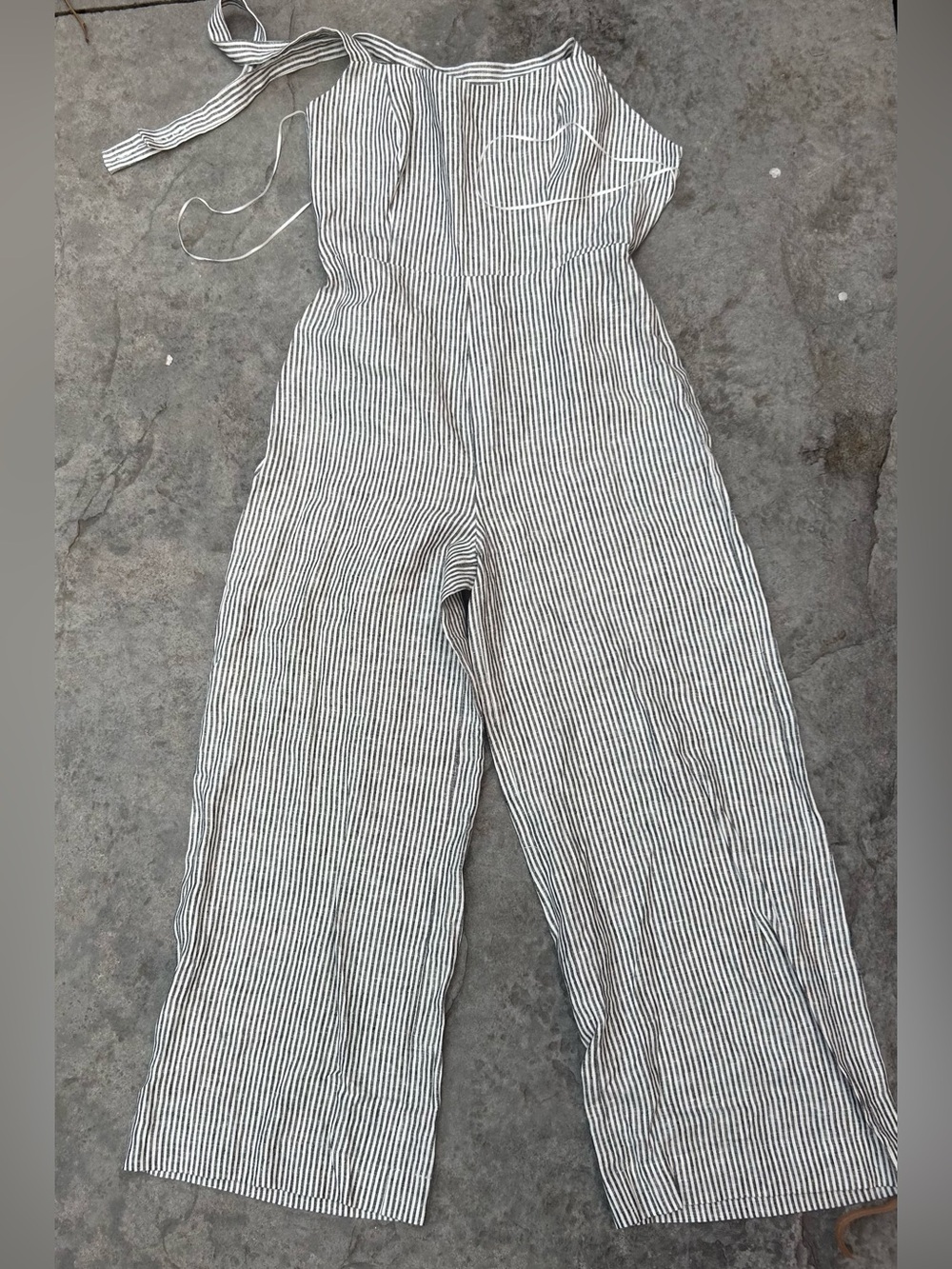 Reformation Autumn Linen Jumpsuit Vineyard Stripe Open Back Wide Leg Size 12 NWT - Picture 9 of 11